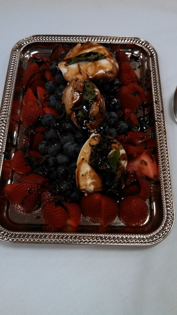 berries with balsamic-honey-mint reduction